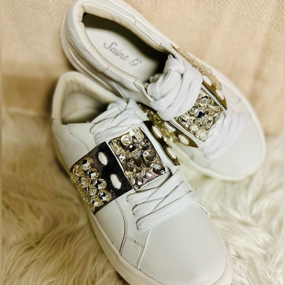 SAINT AIFRIC CRYSTAL WHITE LEATHER SNEAKERS - Picture 6 of 7